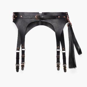 🖤 Savage X Fenty black faux leather utIlity garter belt with flogger - New! 🖤